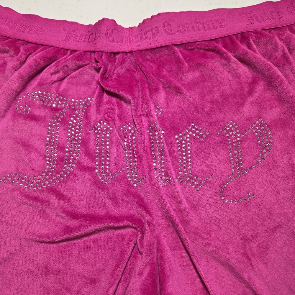 Juicy Couture Hot Pink Velour Bling Logo Track Pants Medium Lounge Pull On Comfy